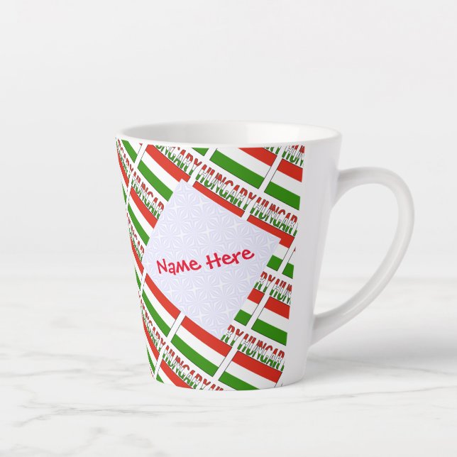 Hungary Hungarian Flag Tiled Red Personalised  Latte Mug (Right)