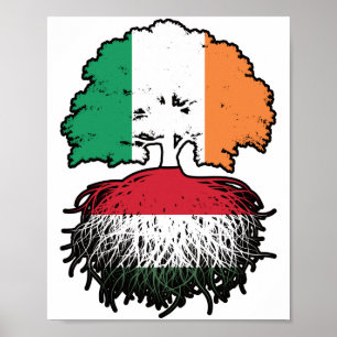 Hungary Hungarian Irish Ireland Tree Roots Flag Poster