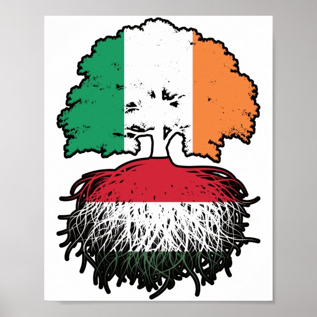 Hungary Hungarian Irish Ireland Tree Roots Flag Poster (Front)