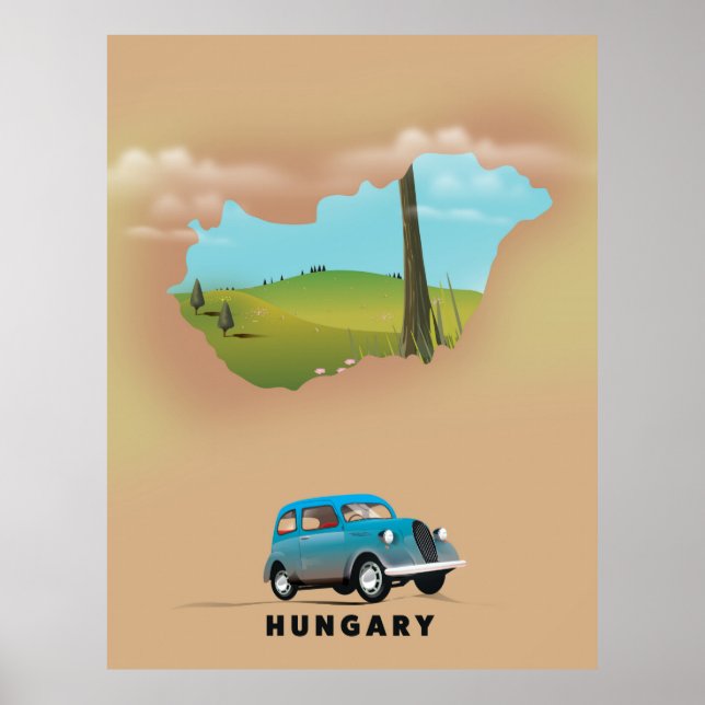 Hungary Illustrated map travel poster (Front)