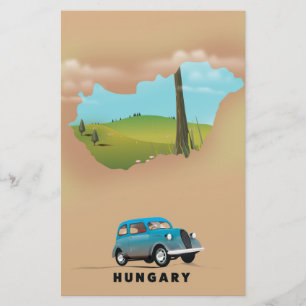 Hungary Illustrated map travel poster Stationery