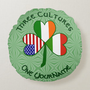 Hungary Ireland USA Shamrock Flag Personalised Round Cushion