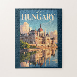 Hungary Parliament Illustration Travel Art Vintage Jigsaw Puzzle