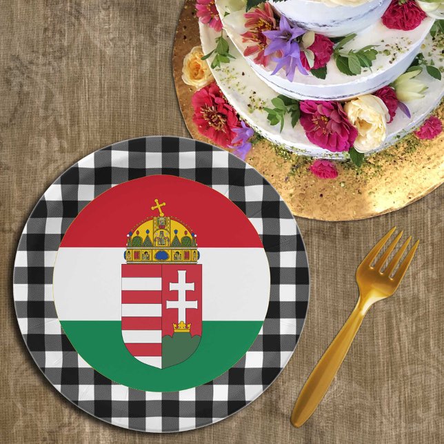 Hungary Plate, buffalo plaid & Hungarian Flag Paper Plate (Creator Uploaded)