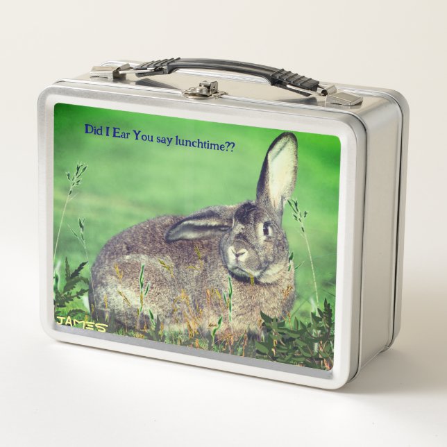 Hungry Bunny Rabbit Animal Metal Lunch Box (Front)