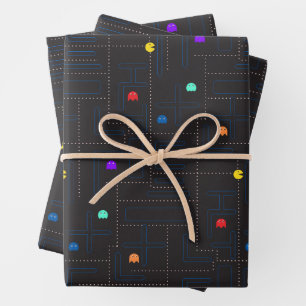hungry cartoon monsters arcade 80s game wrapping paper sheet