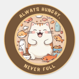 Hungry Cat Sticker - Kawaii Humour Design