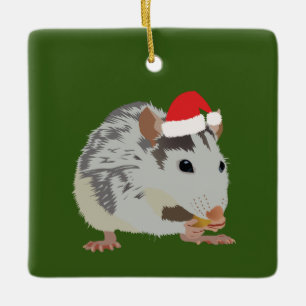 Hungry Christmas Rat Ceramic Ornament