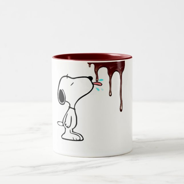 "Hungry Dog & Dripping Chocolate Fun Mug" Two-Tone Coffee Mug (Center)