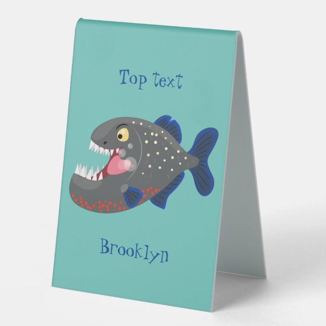 Hungry funny piranha cartoon illustration (Front)