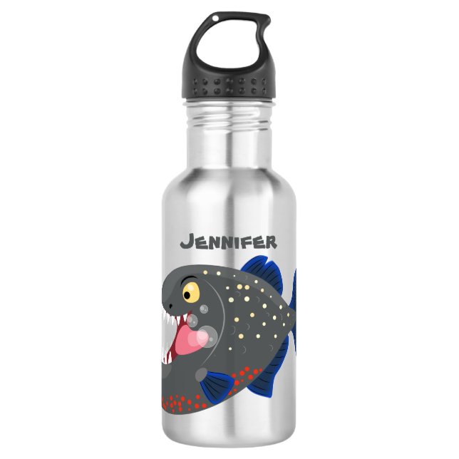 Hungry funny piranha cartoon illustration 532 ml water bottle (Front)