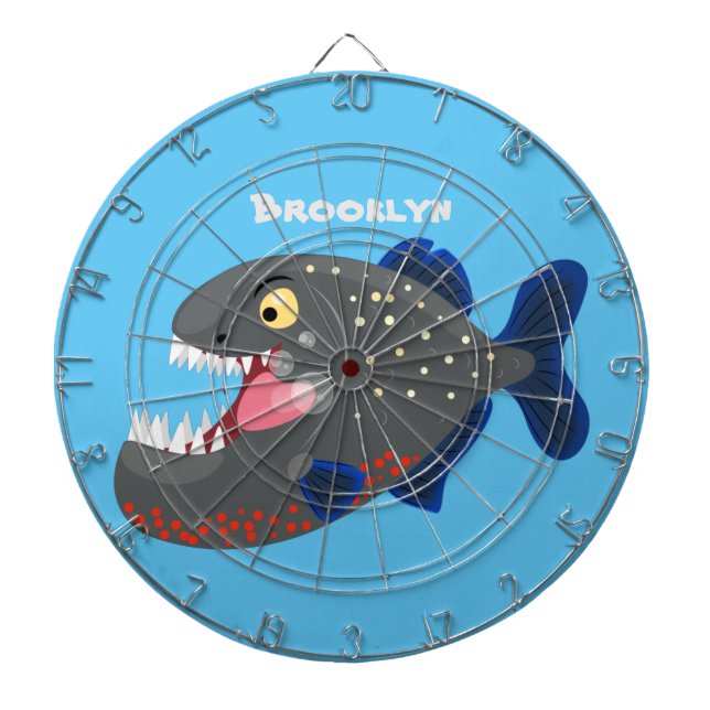 Hungry funny piranha cartoon illustration dartboard (Front)