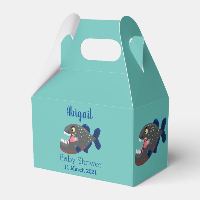 Hungry funny piranha cartoon illustration favour box (Front Side)