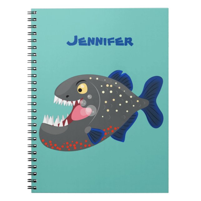 Hungry funny piranha cartoon illustration notebook (Front)