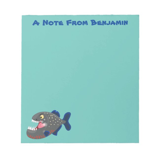 Hungry funny piranha cartoon illustration notepad (Front)