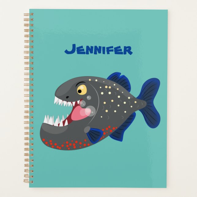 Hungry funny piranha cartoon illustration planner (Front)