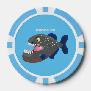 Hungry funny piranha cartoon illustration poker chips