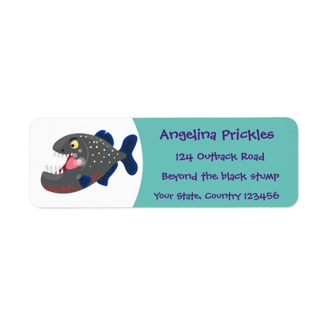 Hungry funny piranha cartoon illustration return address label (Front)