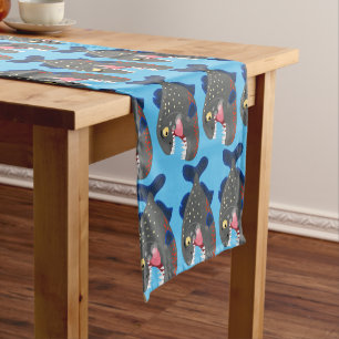 Hungry funny piranha cartoon illustration short table runner
