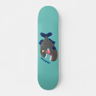 Hungry funny piranha cartoon illustration skateboard