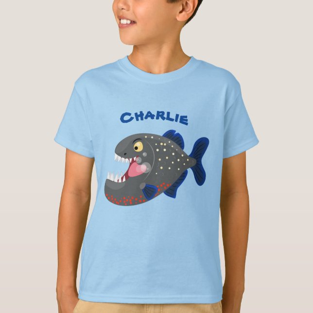 Hungry funny piranha cartoon illustration T-Shirt (Front)