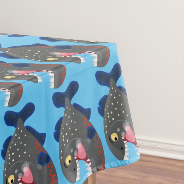 Hungry funny piranha cartoon illustration tablecloth (In Situ)