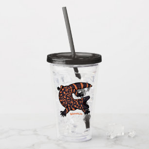 Hungry gila monster lizard cartoon illustration acrylic tumbler