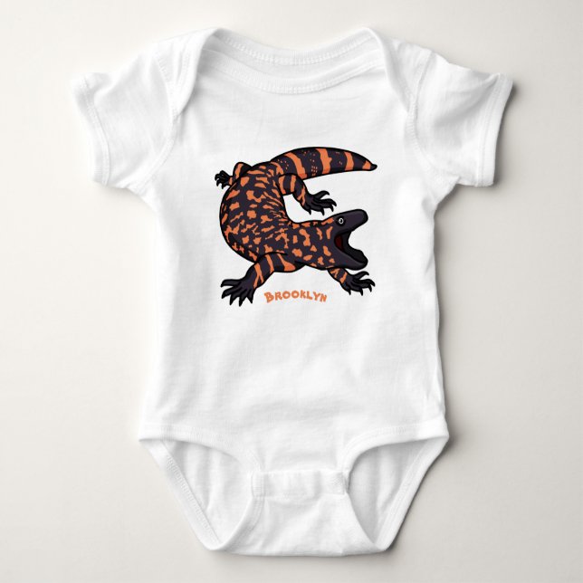Hungry gila monster lizard cartoon illustration baby bodysuit (Front)