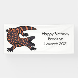Hungry gila monster lizard cartoon illustration banner