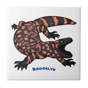 Hungry gila monster lizard cartoon illustration ceramic tile