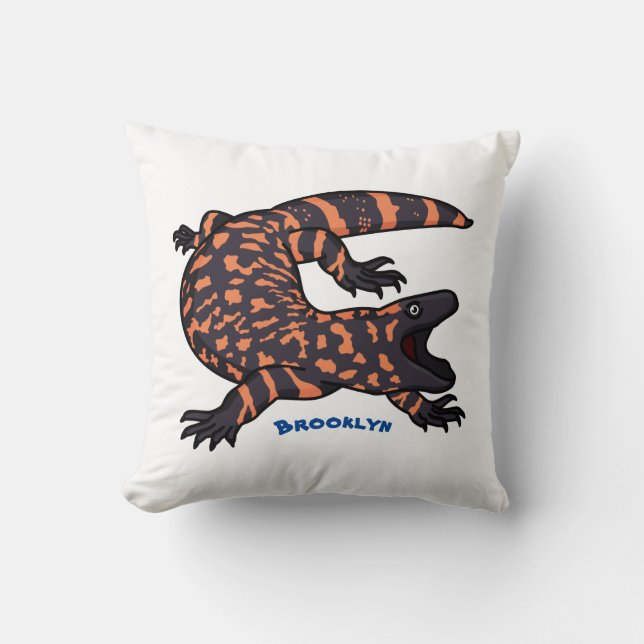 Hungry gila monster lizard cartoon illustration cushion (Front)