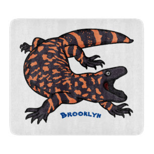 Hungry gila monster lizard cartoon illustration cutting board
