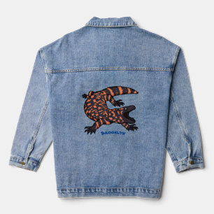 Hungry gila monster lizard cartoon illustration denim jacket