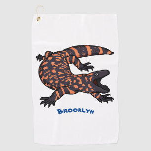 Hungry gila monster lizard cartoon illustration golf towel