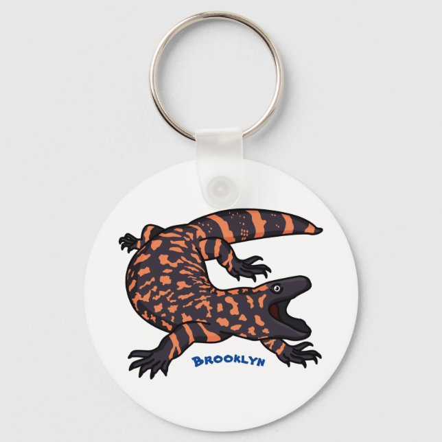 Hungry gila monster lizard cartoon illustration key ring (Front)