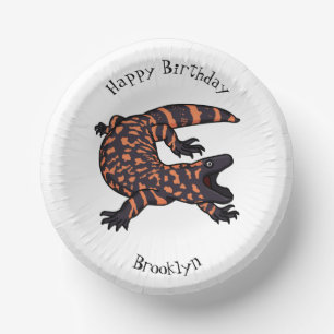 Hungry gila monster lizard cartoon illustration paper plate