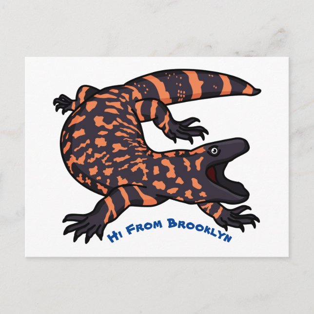 Hungry gila monster lizard cartoon illustration  postcard (Front)