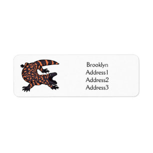 Hungry gila monster lizard cartoon illustration return address label