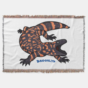 Hungry gila monster lizard cartoon illustration throw blanket