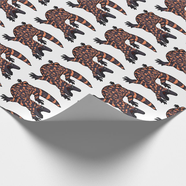 Hungry gila monster lizard cartoon illustration  wrapping paper (Corner)