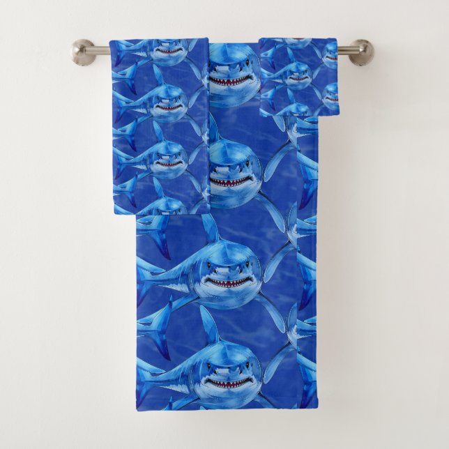 Hungry Great White Shark  Bath Towel Set (Insitu)