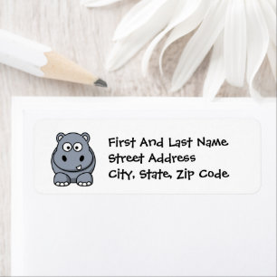 Hungry Hippo Funny Kids Hippopotamus Cartoon Return Address Label