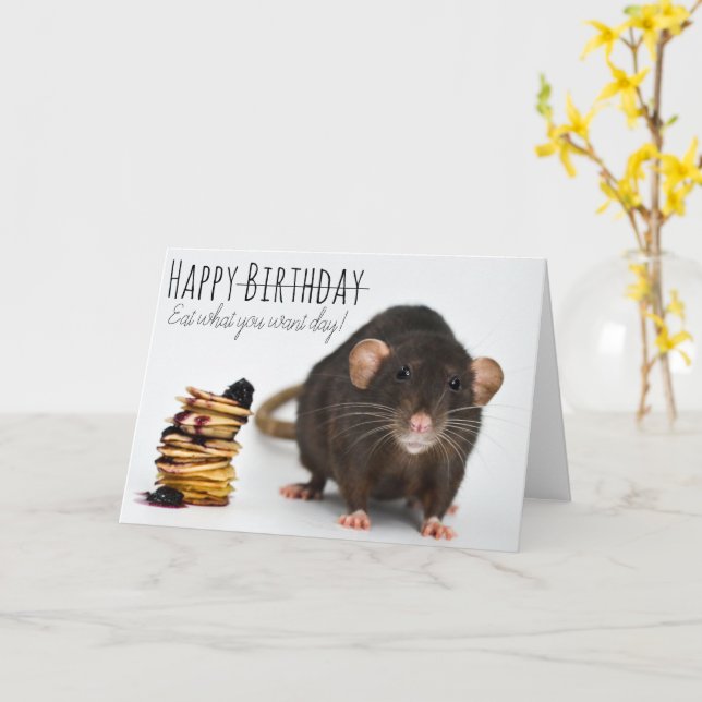 Hungry Hungry Rat Birthday Card (Yellow Flower)