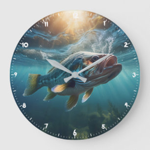 Hungry Large Mouth Black Bass On The Hunt Large Clock
