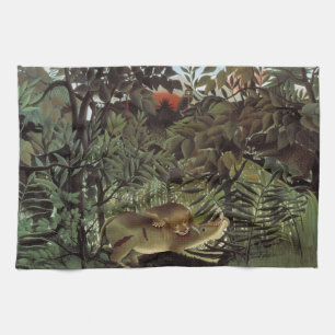 Hungry Lion by Henri Rousseau, Vintage Wild Animal Tea Towel