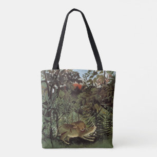 Hungry Lion by Henri Rousseau, Vintage Wild Animal Tote Bag