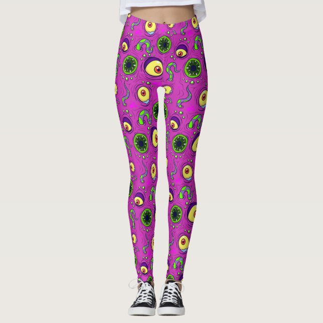 Hungry Monster Seamless Pattern Leggings (Front)