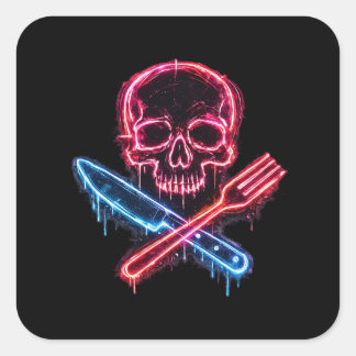Hungry Neon Skull Square Sticker
