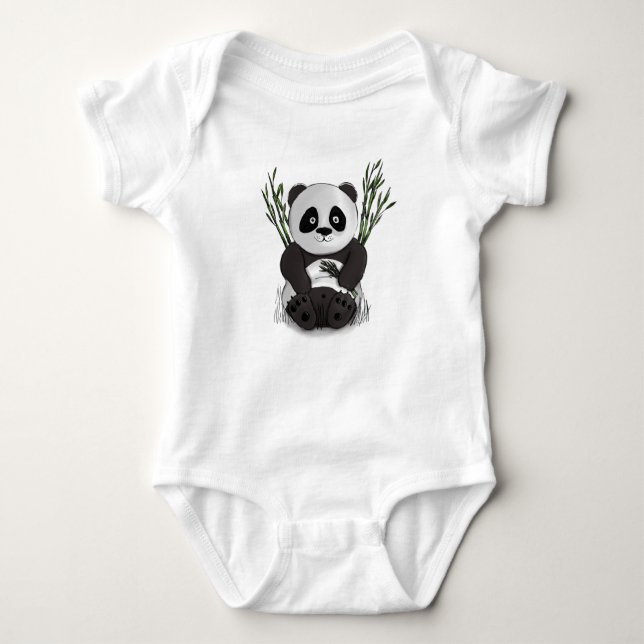 Hungry panda hand drawn illustration baby bodysuit (Front)