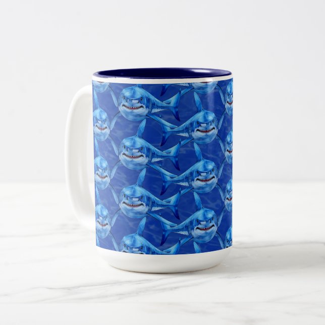 Hungry Sharks  Two-Tone Coffee Mug (Front Left)
